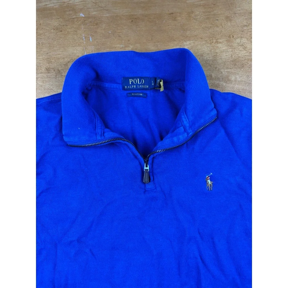 Polo Ralph Lauren Estate Rib Quarter Zip Pullover Royal Blue Mens Large
